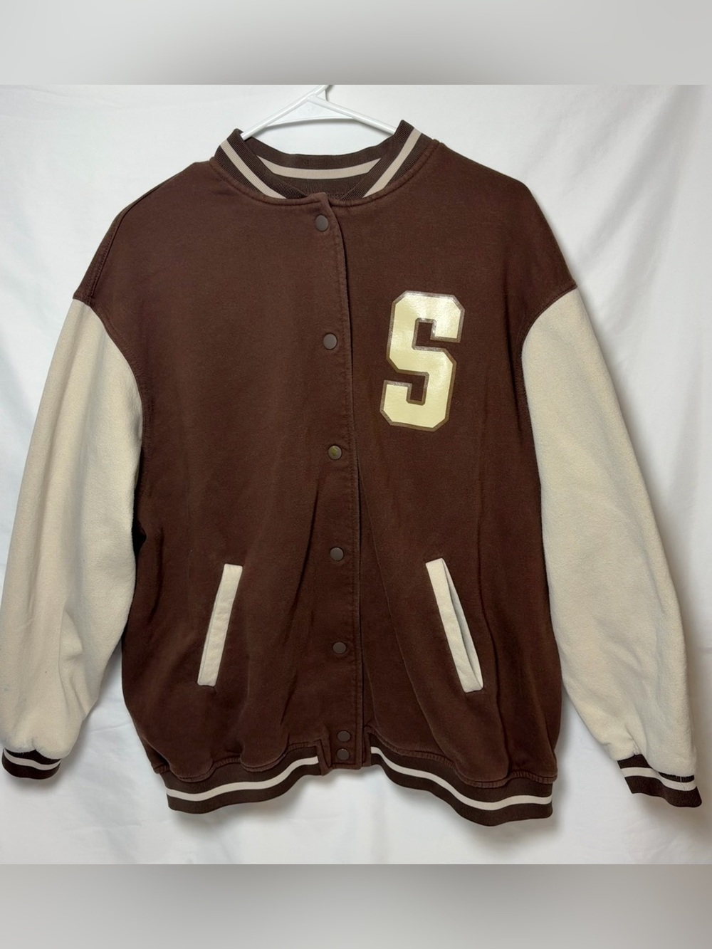 Downtown Girl H&M Brown Cream Seattle Varsity Letterman Bomber Jacket S